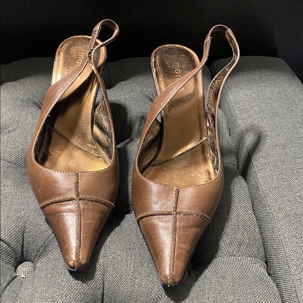 Maripe Brown Woman’s Leather Slingback Heels